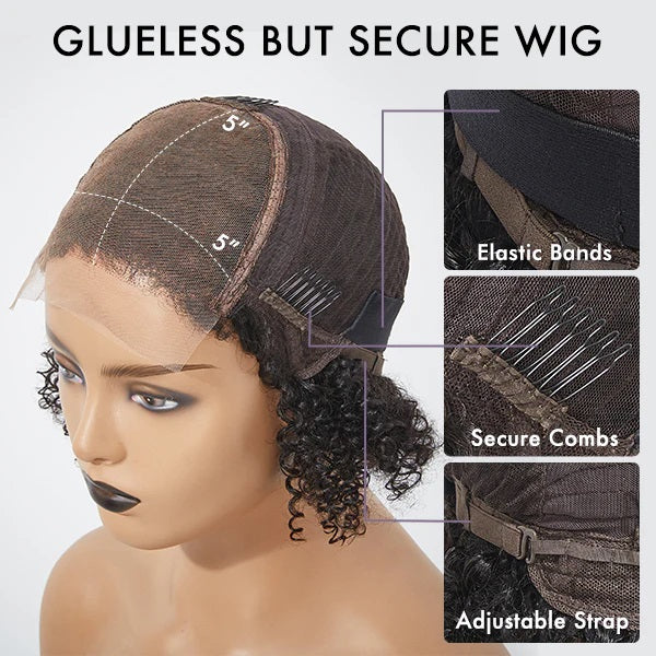 Jerry Curly 5X5 Lace Closure Wig Pre Plucked Human Hair Wigs Glueless HD Lace Bleached Knots