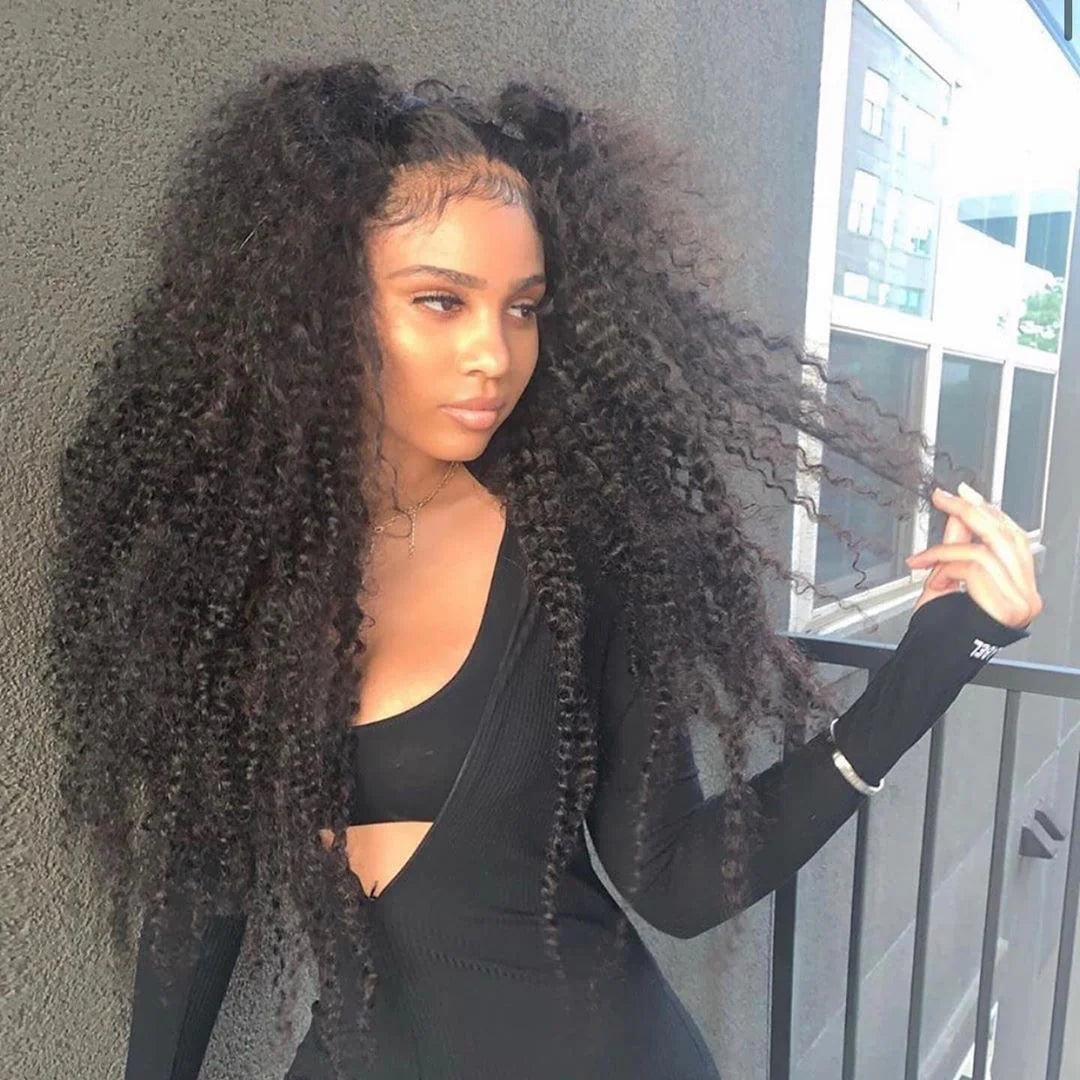 Kinky Curly 5X5 Lace Closure Wig Pre Plucked Human Hair Wigs Glueless HD Lace Bleached Knots