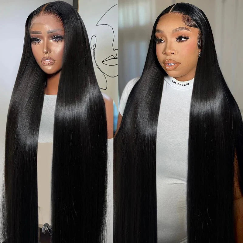 Straight 13×6 Full Frontal Lace Wig Pre Plucked Human Hair Wigs Glueless HD Lace Bleached Knots