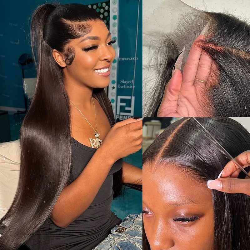 Straight 13×6 Full Frontal Lace Wig Pre Plucked Human Hair Wigs Glueless HD Lace Bleached Knots