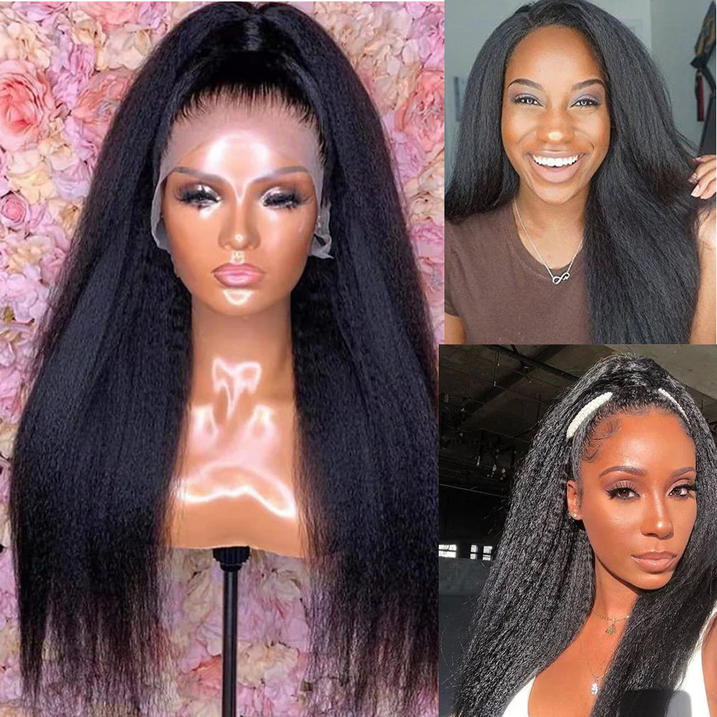 Yaki Straight 5X5 Lace Closure Wig Pre Plucked Human Hair Wigs Glueless HD Lace Bleached Knots