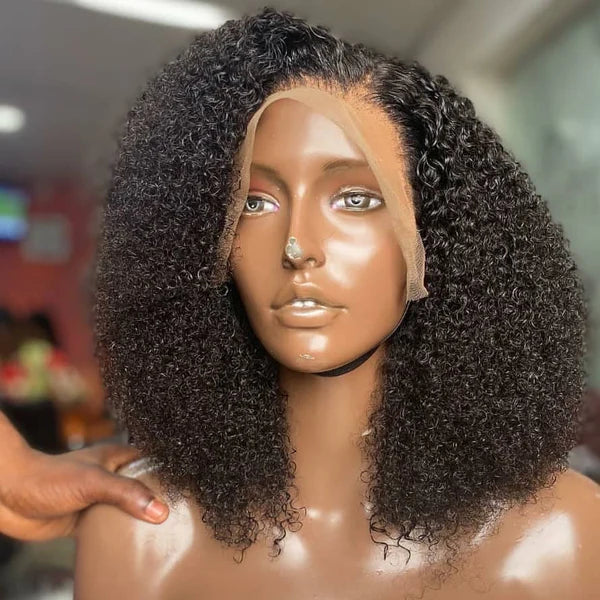 Kinky Curly 5X5 Lace Closure Wig Pre Plucked Human Hair Wigs Glueless HD Lace Bleached Knots