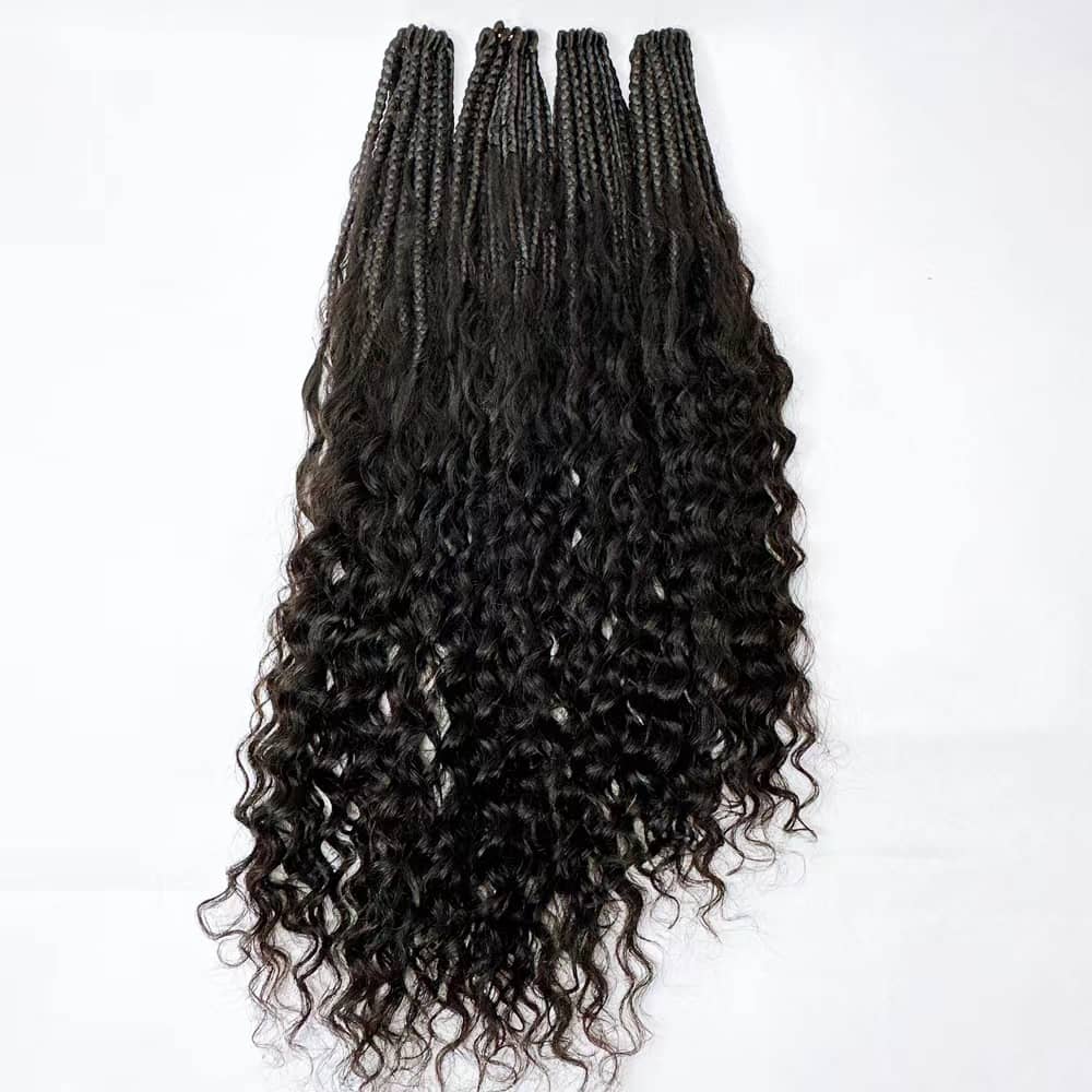 Boho Crochet Box Braids with Human Hair Curls Pre-Looped Deep Wave 1 package include 40 Strands