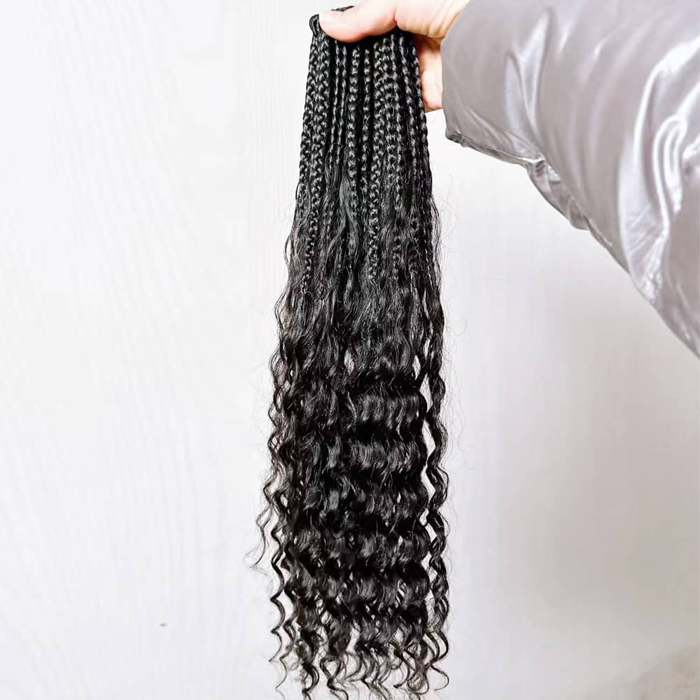 Boho Crochet Box Braids with Human Hair Curls Pre-Looped Deep Wave 1 package include 40 Strands