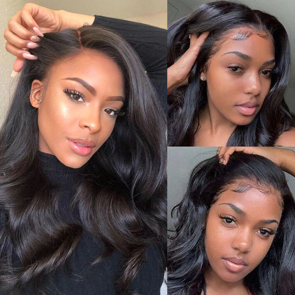 Body Wave 13×4 Full Frontal Lace Wig Pre Plucked Human Hair Wigs Glueless HD Lace Bleached Knots