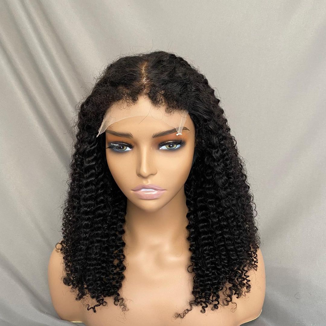 Kinky Curly 5X5 Lace Closure Wig Pre Plucked Human Hair Wigs Glueless HD Lace Bleached Knots