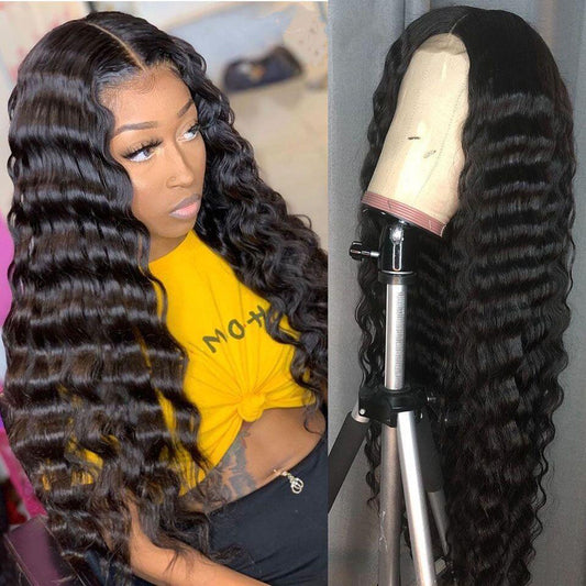 Deep Wave 13×6 Full Frontal Lace Wig Pre Plucked Human Hair Wigs Glueless HD Lace Bleached Knots