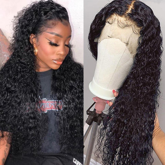 Deep Curly 360 Frontal Lace Wig Pre Plucked Human Hair Wigs Glueless HD Lace Bleached Knots