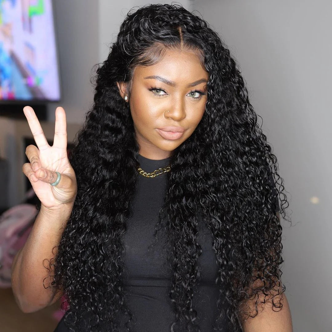 Deep Wave 13×4 Full Frontal Lace Wig Pre Plucked Human Hair Wigs Glueless HD Lace Bleached Knots