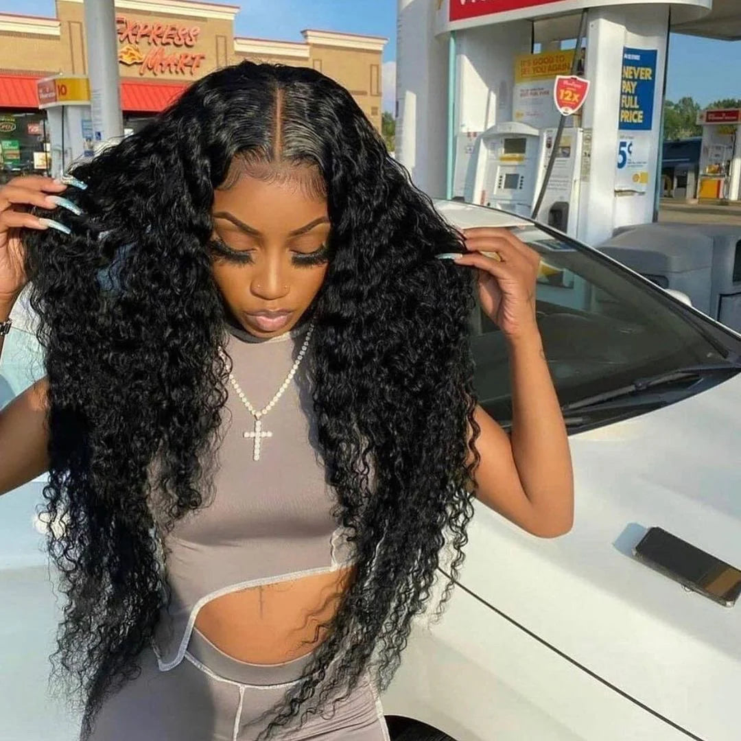 Deep Wave 13×4 Full Frontal Lace Wig Pre Plucked Human Hair Wigs Glueless HD Lace Bleached Knots