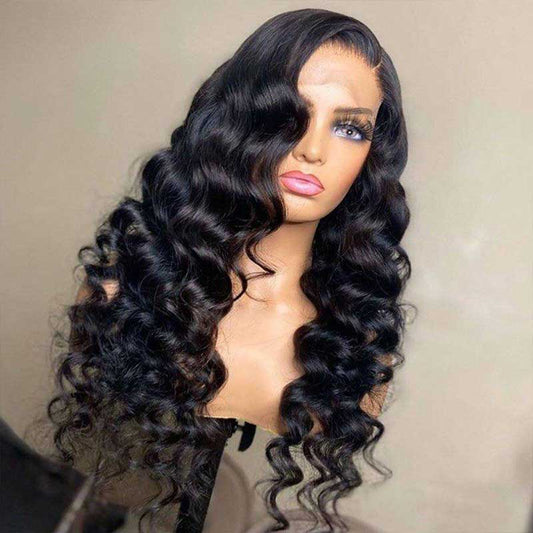 Loose Wave 13×4 Full Frontal Lace Wig Pre Plucked Human Hair Wigs Glueless HD Lace Bleached Knots