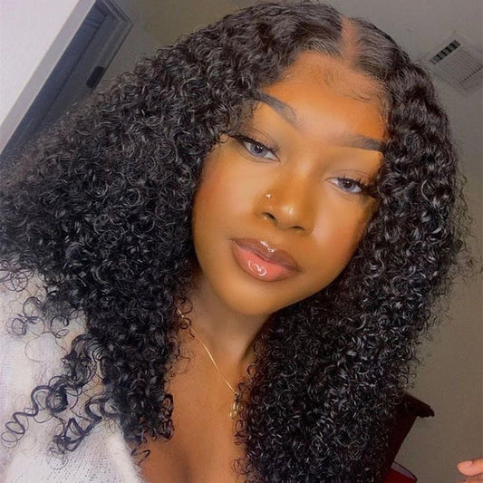 Kinky curly 13×4 Full Frontal Lace Wig Pre Plucked Human Hair Wigs Glueless HD Lace Bleached Knots