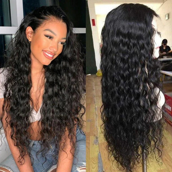 Natural Wave 13×6 Full Frontal Lace Wig Pre Plucked Human Hair Wigs Glueless HD Lace Bleached Knots