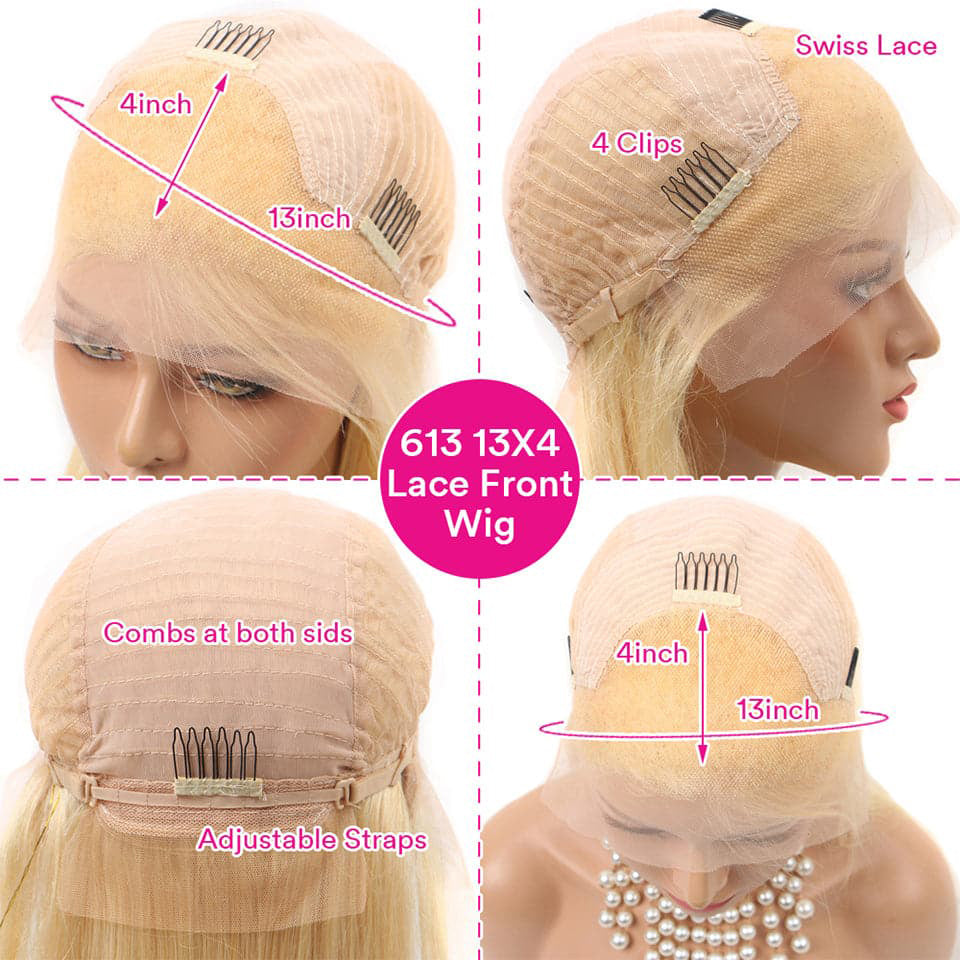 #613 Blonde Straight 13×4 Full Frontal Lace Wig Pre Plucked Human Hair Wigs Glueless HD Lace Wigs