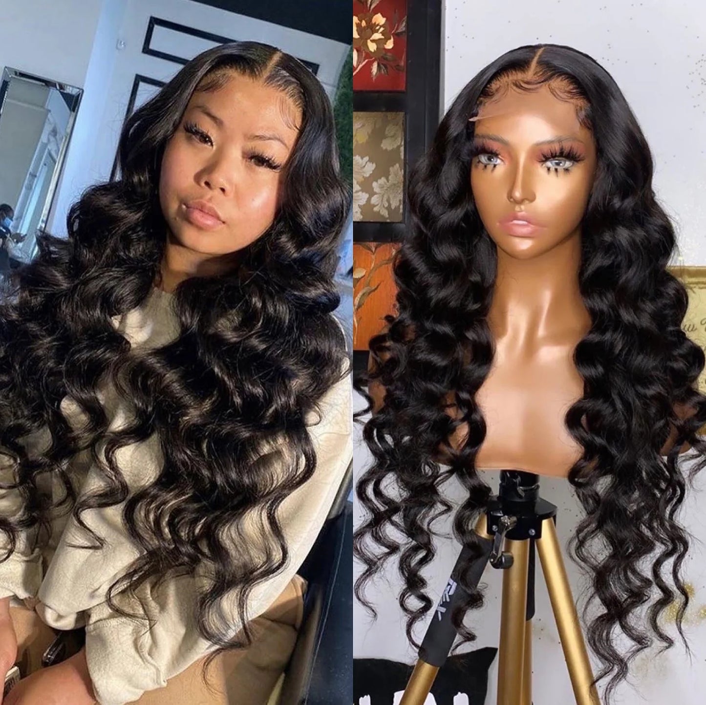 Loose Wave 13×4 Full Frontal Lace Wig Pre Plucked Human Hair Wigs Glueless HD Lace Bleached Knots