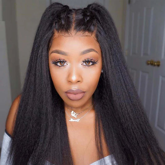 Yaki Straight 5X5 Lace Closure Wig Pre Plucked  Human Hair Wigs Glueless HD Lace Bleached Knots