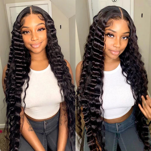Deep Wave 5X5 Lace Closure Wig Pre Plucked  Human Hair Wigs Glueless HD Lace Bleached Knots