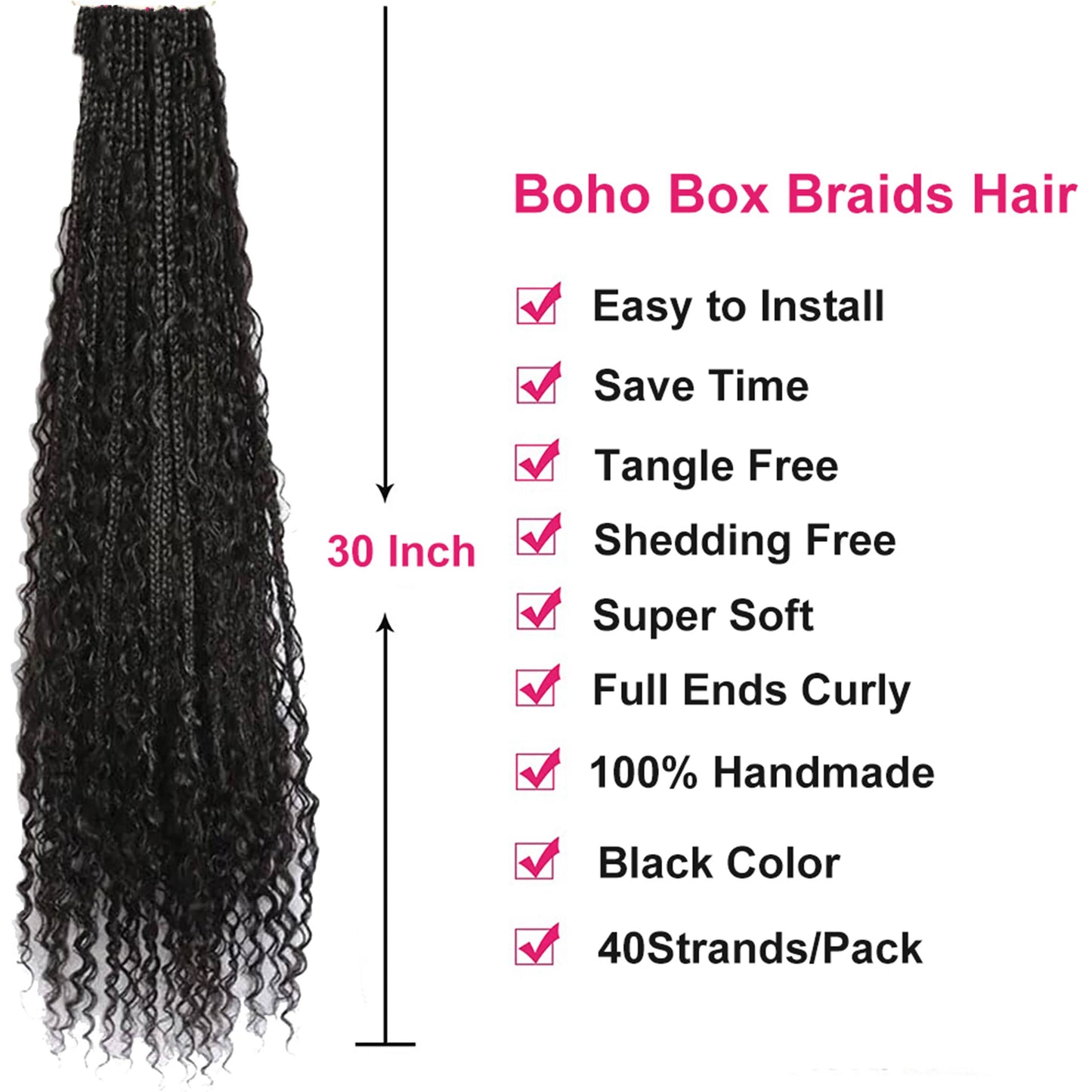 Boho Crochet Box Braids with Human Hair Curls Pre-Looped Deep Wave 1 package include 40 Strands