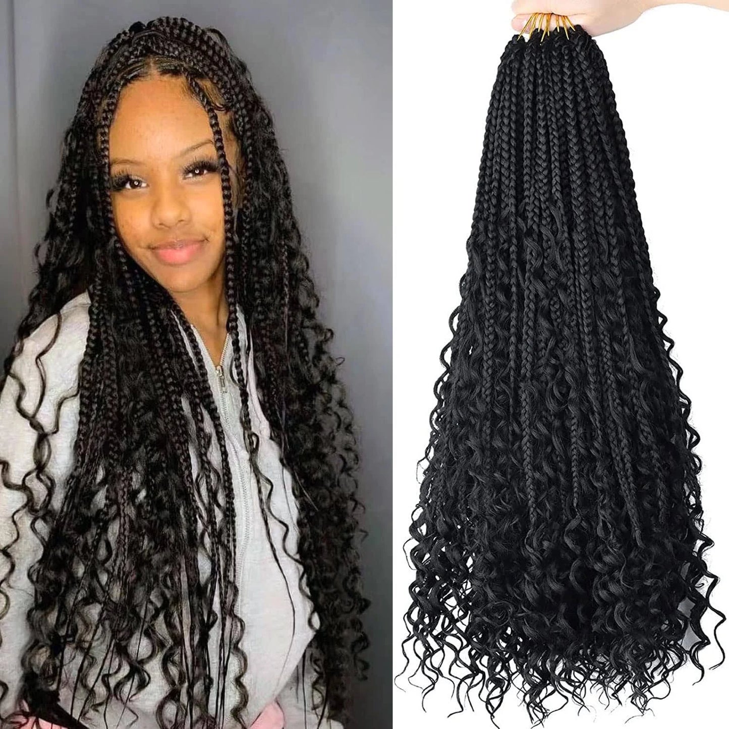 Boho Crochet Box Braids with Human Hair Curls Pre-Looped Deep Wave 1 package include 40 Strands