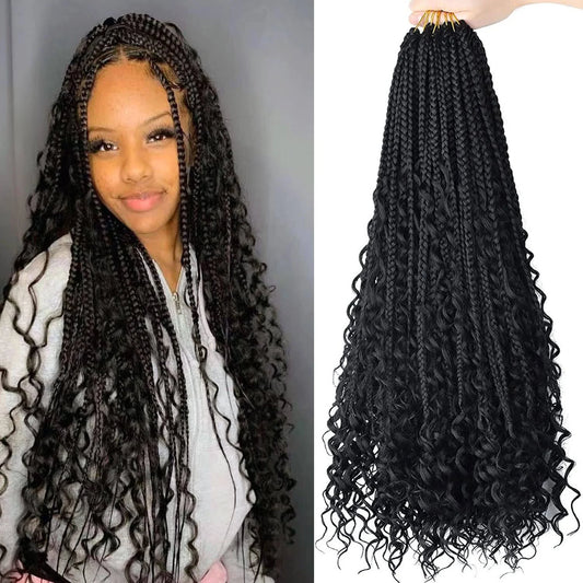 Boho Crochet Box Braids with Human Hair Curls Pre-Looped Deep Wave 1 package include 40 Strands